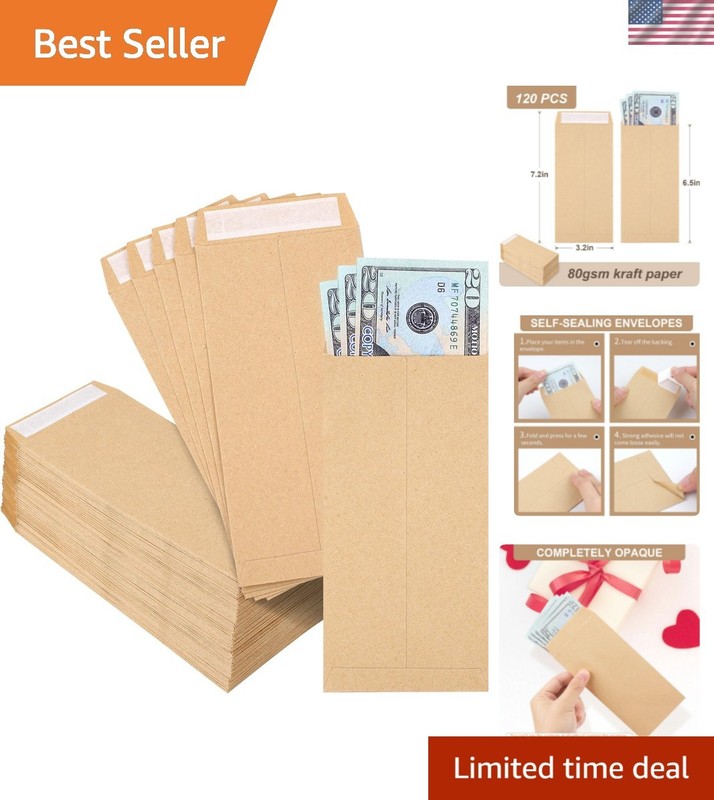 120 PCS Money Envelopes for Cash Kraft Paper, 6.5”x3.2” Small Cash Envelopes …