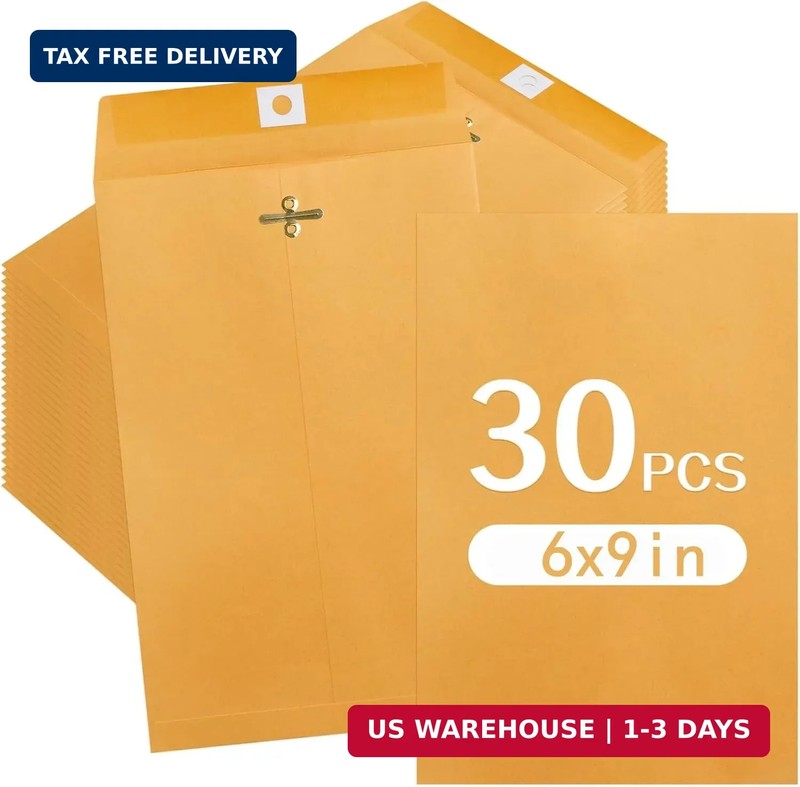 30 Pcs 6 x 9Inch Manilla Envelopes,Kraft Envelopes with Clasp Closure and Gummed