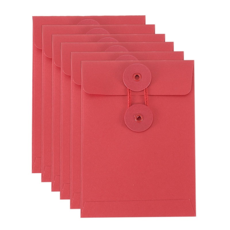 6 Pcs Kraft Paper Envelope with String Tie Closure, 5.5″x4″ Red