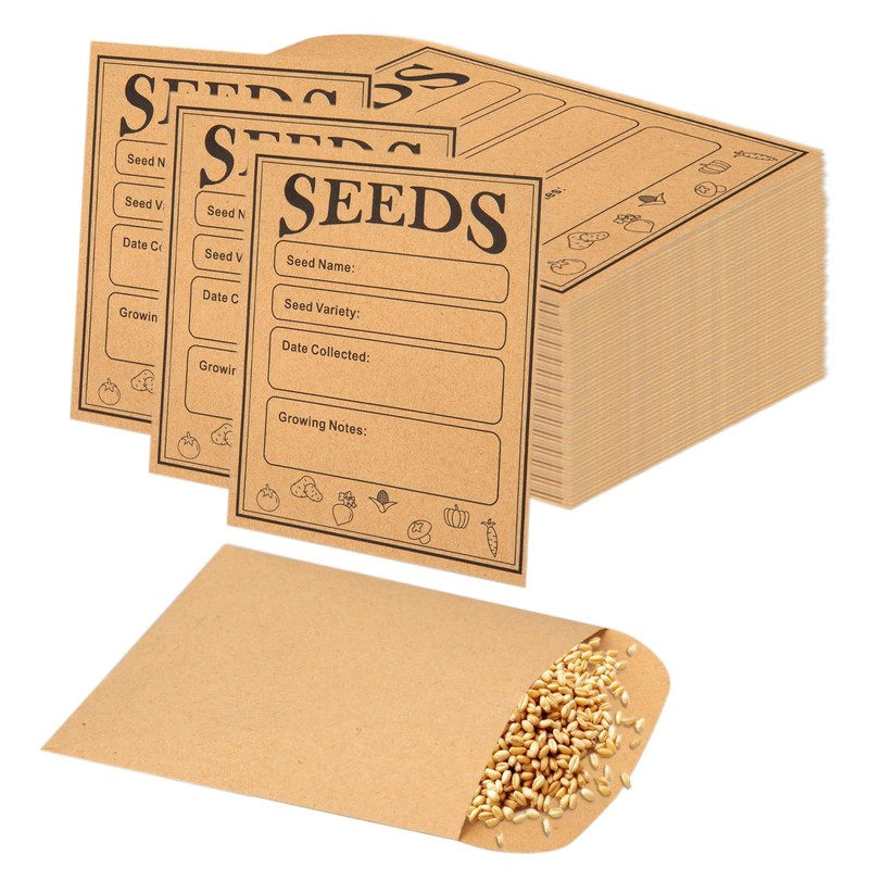 150pcs Seed Saving Envelopes, 4.7x3.1 Inch Reusable Seed Kraft Storage Organi...