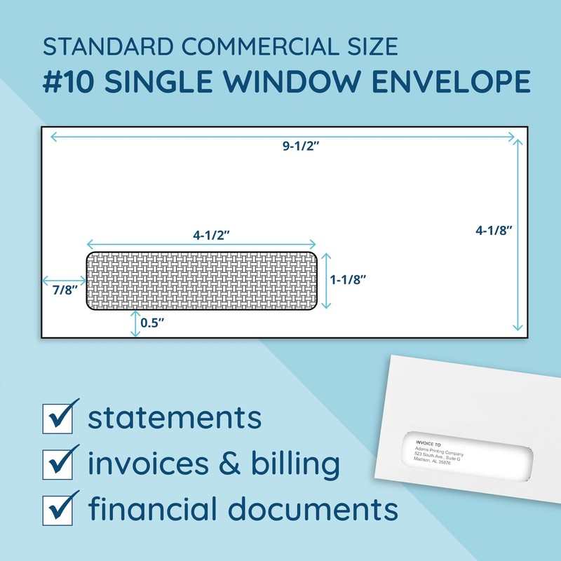 500 Left Window Envelopes Self Seal #10 Security Tint 4 1/8 x 9 1/2 Inches gallery