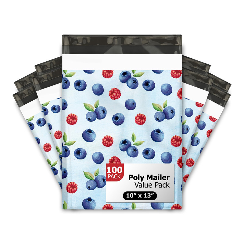 Pro Supply Global 10X13 100 Blueberries And Raspberries Designer Poly Mailers