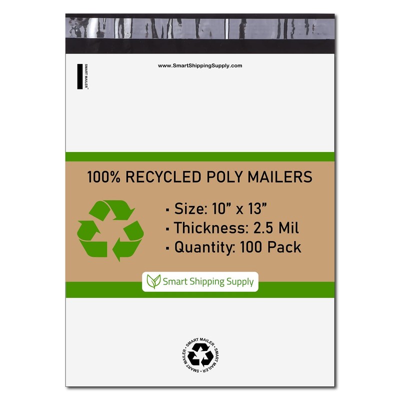 100 Count, 10×13 inch 100% Recycled Poly Mailers Eco Friendly Packaging Envel…