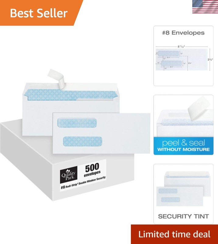 Self-Seal 24 lb Double Window Envelopes for Secure QuickBooks Check Mailing