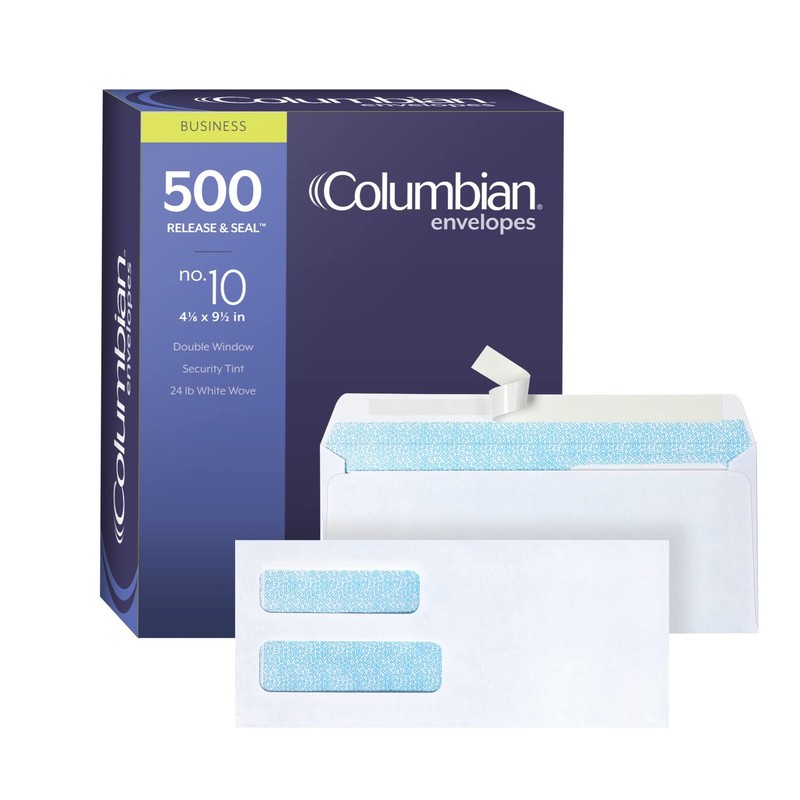 Columbian #10 Double-Window Self Seal Security Tint Envelopes, #10, White