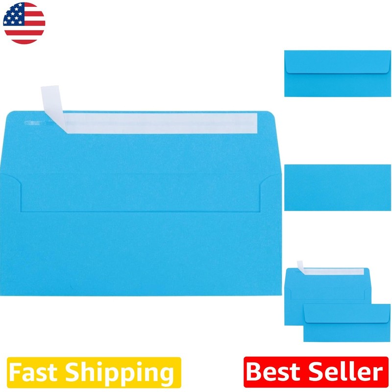 Blue Business Envelopes | 250 Pack | 4 1/8″ x 9 1/2″ | Self-Seal Closure