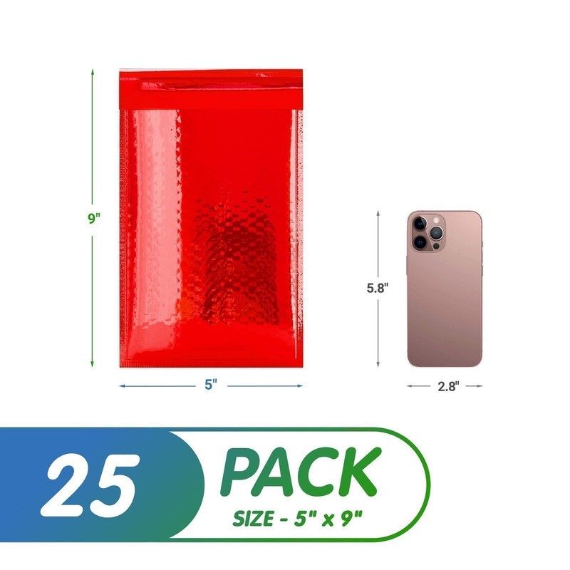 25 - 5" x 9" Red Metallic Bubble Mailers Opaque Mail Bubble Envelopes gallery