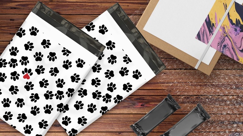 12x15 (50) Paw Prints Designer Poly Mailers Envelopes Premium Printed Bags gallery