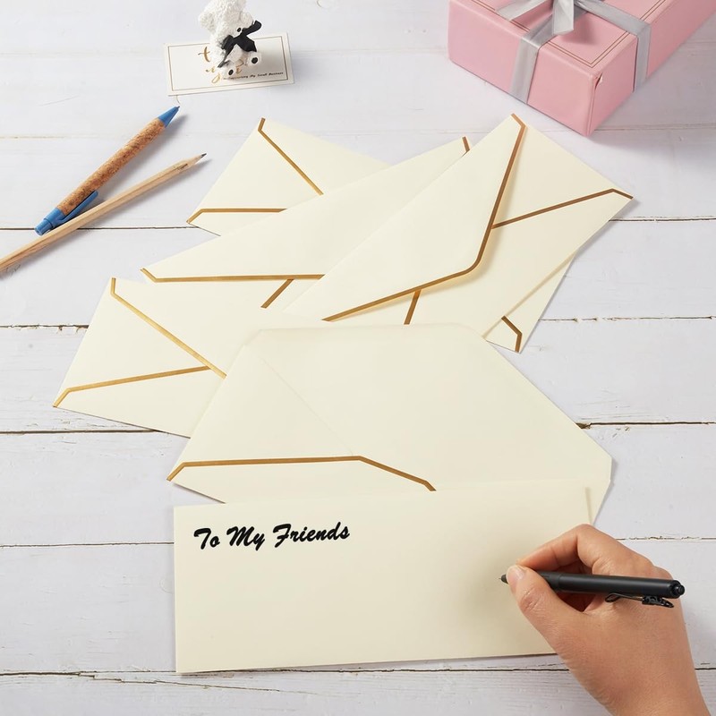 30 Pack Thick #10 Business Envelopes with Gold Border, 4 1/8 x 9 1/2 Thick Pa... gallery