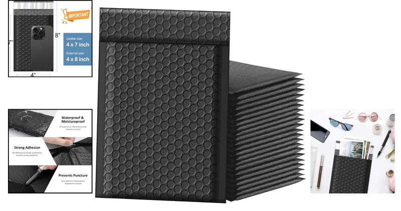 Opaque Matte Black Bubble Mailers 4x8 Inches 50 Pack for Safe Shipping gallery