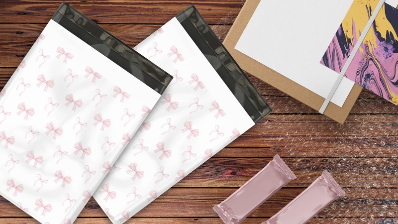 10x13 (100) Pink Bows Valentine's Day Designer Poly Mailers Waterproof Self S... gallery
