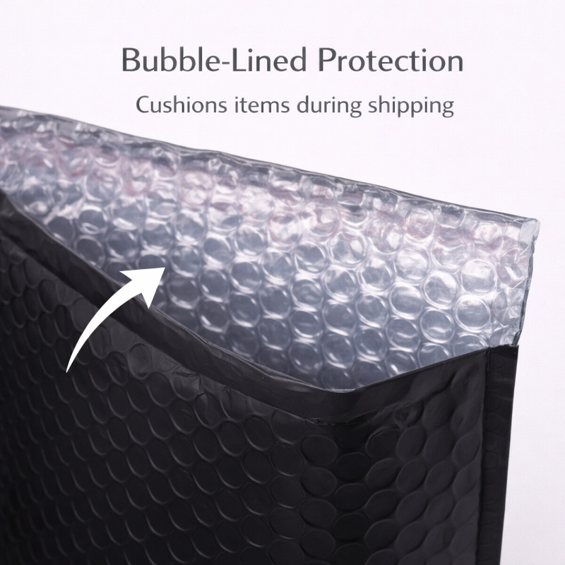 Matte Metallic Black Poly Bubble Mailers 6.5 x 10 | Padded Shipping Envelopes gallery