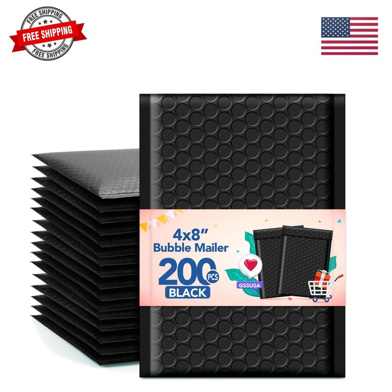 Black Bubble Mailers 4X8″ 200 Pack, Usable Size 4X7″ Padded Envelopes Small S…