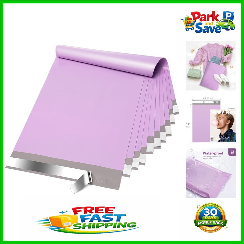 50 Light Purple 10×13 Waterproof Mailers – Strong Adhesive for Safe Shipping