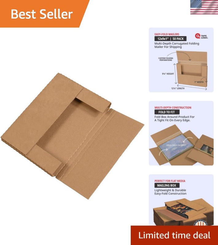 Bulk Pack of 50 Easy-Fold 12 1/8" x 9 1/8" Mailers - Recyclable & Reliable