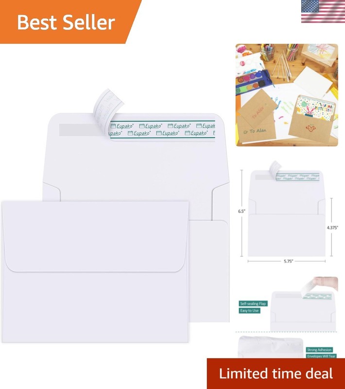 Elegant A2 250 Pack White Self-Adhesive Envelopes for Weddings & Announcements