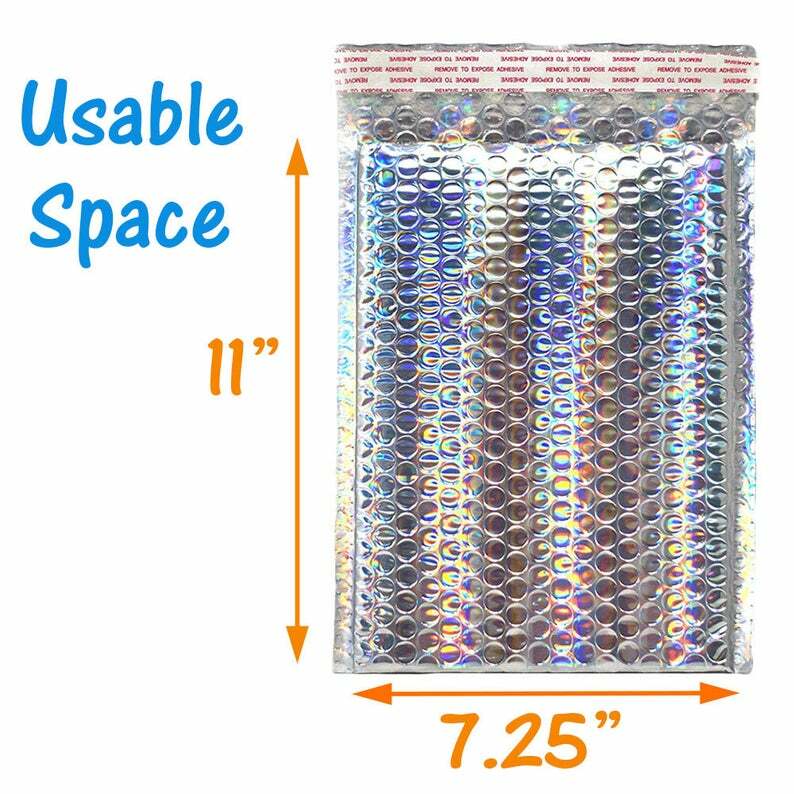 7x11 Holographic, Ice Blue Metallic Bubble Mailers, Padded Self Sealing Envelope gallery