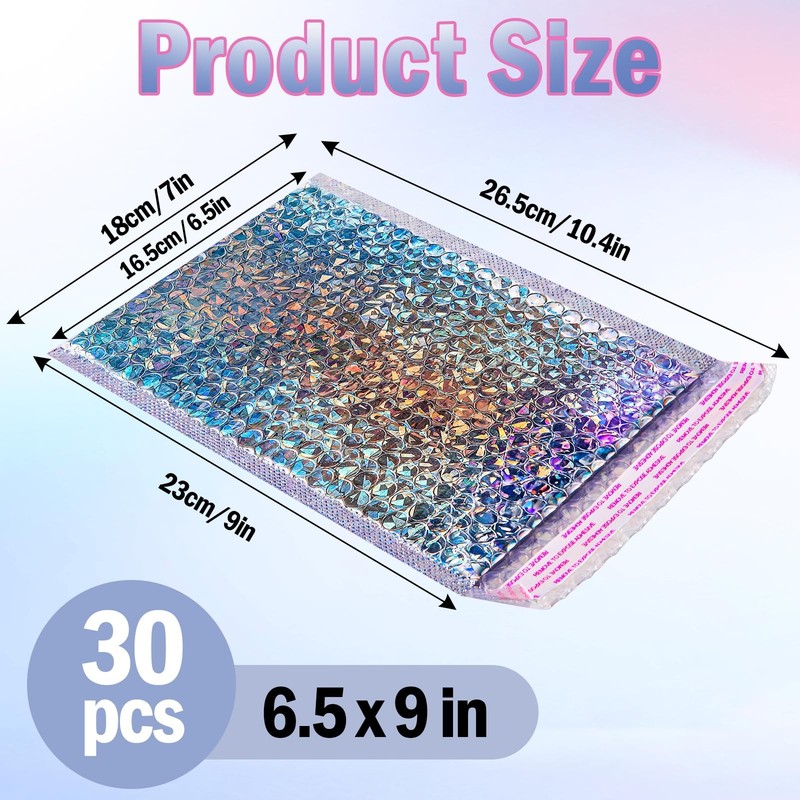 Yihurlm Holographic Bubble Mailers,30 Pcs Metallic Bubble Mailers,6.5 x 9 Inc... gallery