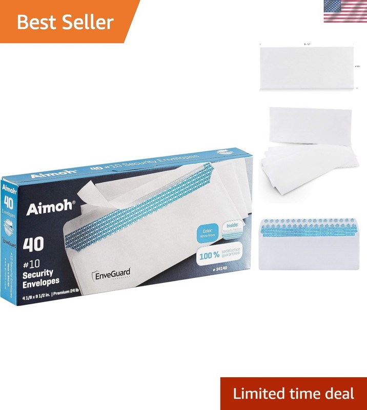 40 Security Tinted Self-Seal Envelopes - No Window, 4-1/8x9-1/2 Inches - White