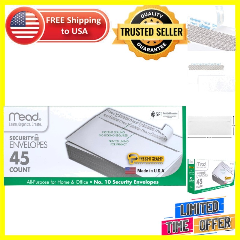 Mead #10 Security Business Envelopes Letter Size 4-1/8″ x 9-1/2″ – Peel and Seal