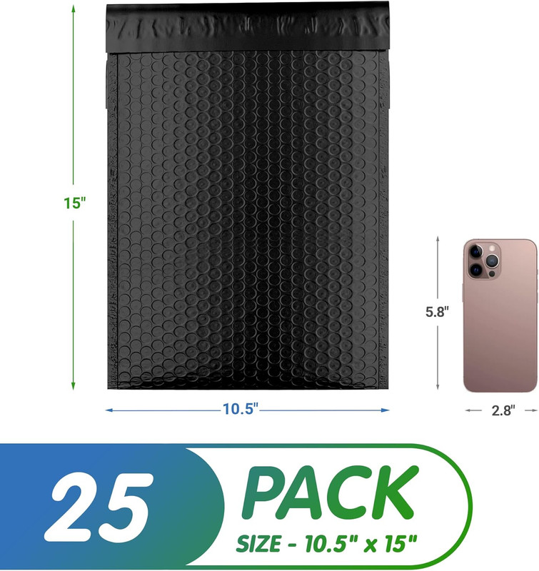 Poly Bubble Mailers, 10.5 X 15 Inch Matte Black Padded Mailers, Self Seal Shippi gallery