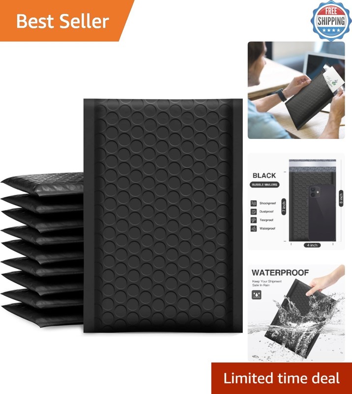 100 Pack Opaque Black Bubble Mailers 4×8 Inch – Durable Self-Seal Shipping Bags