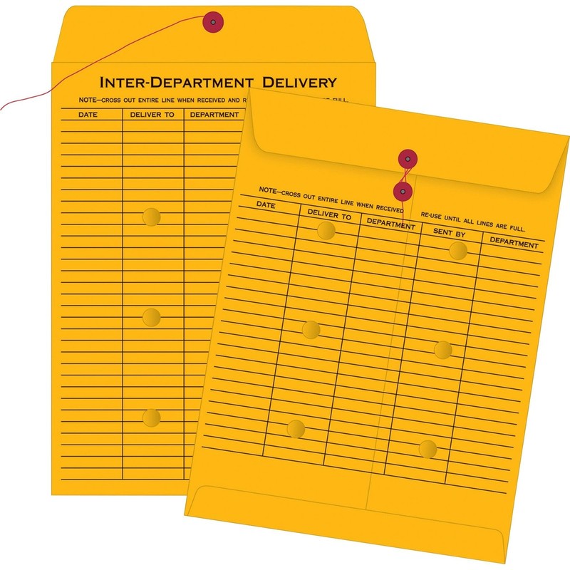 Interoffice Envelopes String Button Brown Kraft 10×13 100 Count