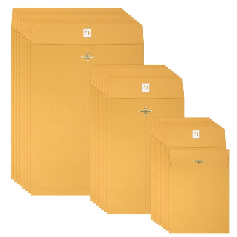 100 Pieces 3 Sizes Manilla Yellow Envelopes with Clasp Closure, Clasp Envelop...