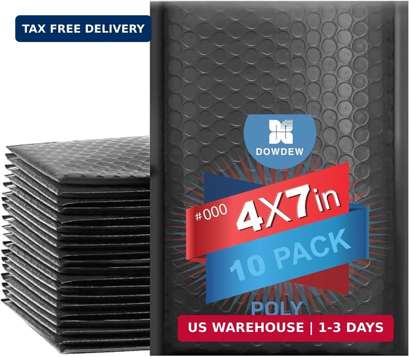 Water Resistant Bubble Envelope Mailers [10 Pack] 4 inch x 7 inch #000 Black