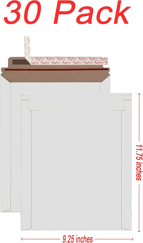 Rigid Mailers 30 Pack 9.25 X 11.75 Inches White Self Seal Stay Flat Bulk Cardboa gallery