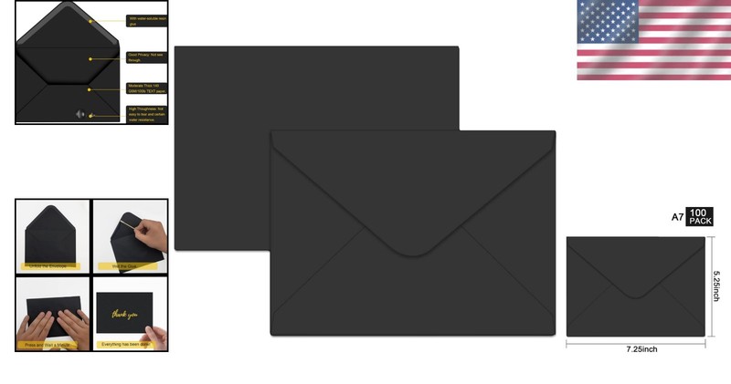 100 Count Matte Black V Flap Envelopes - Perfect for Weddings & Announcements gallery