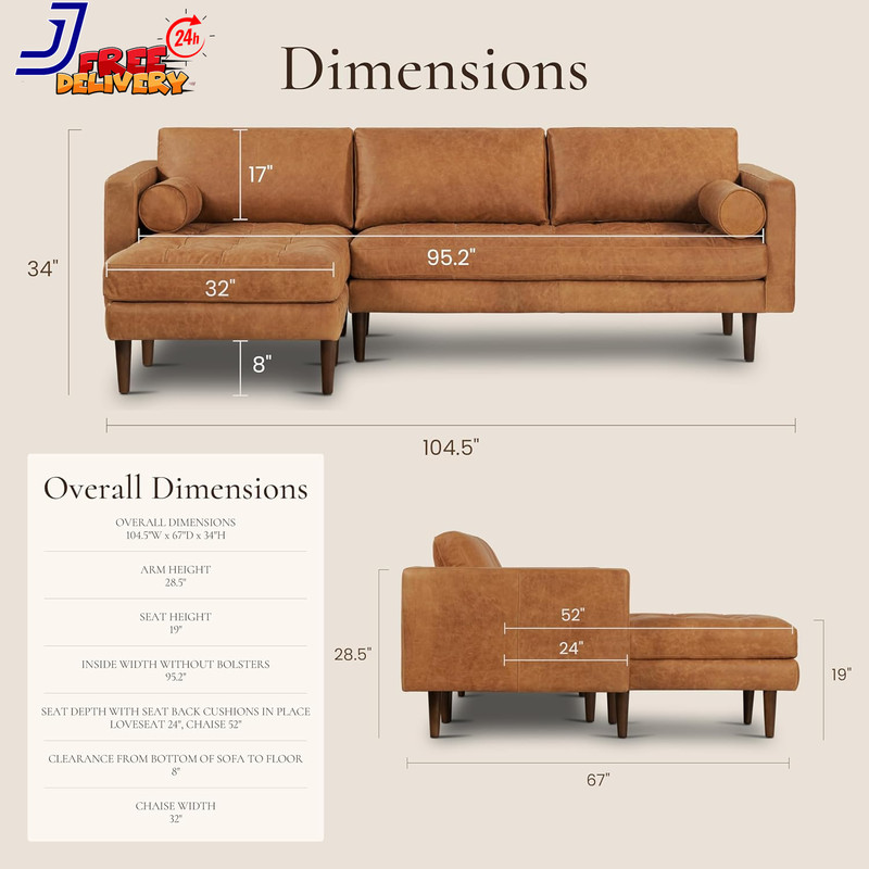 Napa 104.5" Left-Facing Sectional Sofa Solid Wood Frame Walnut Legs NEW gallery