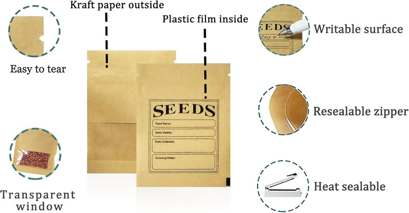 PABCK 100 Pack Small Resealable Seed Envelopes with Clear Window 2.7X3.7Inch gallery