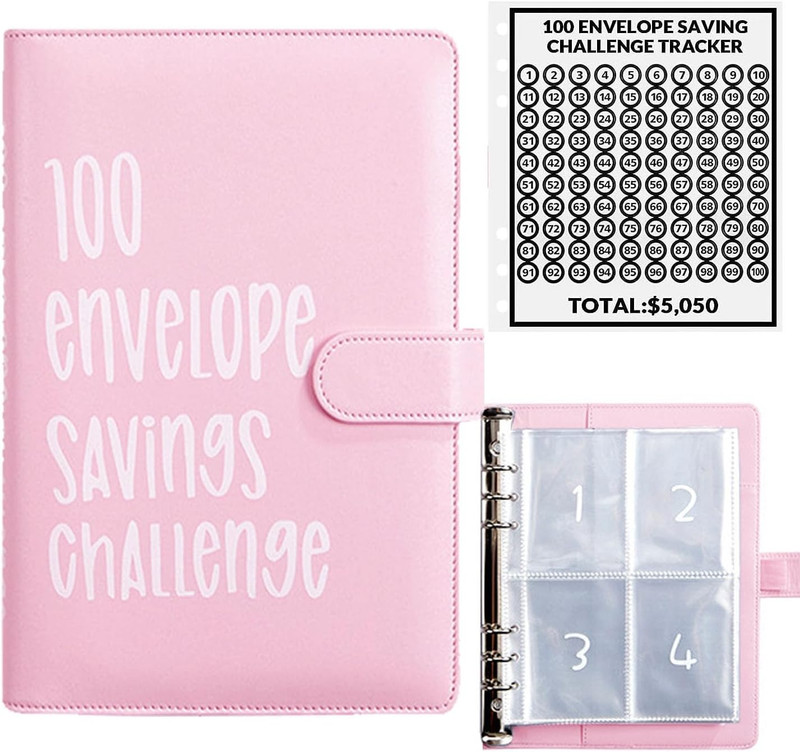 100 Envelope Money Saving Challenge Binder Budget Book Cash Organizer Pink gallery