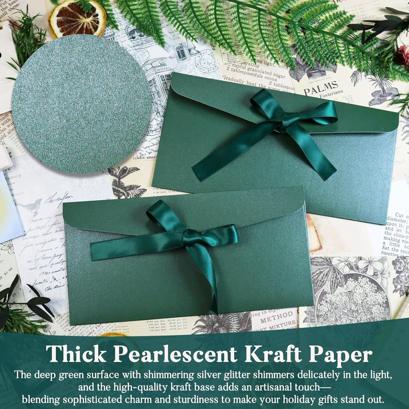 10 Pieces Ribbon Bow Kraft Paper Envelopes, Thick Pearlescent Color Envelope for gallery