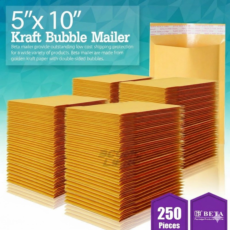 250 #00 5×10 (5×9) Kraft Bubble Padded Envelopes Mailers Shipping Bag 5″x9″