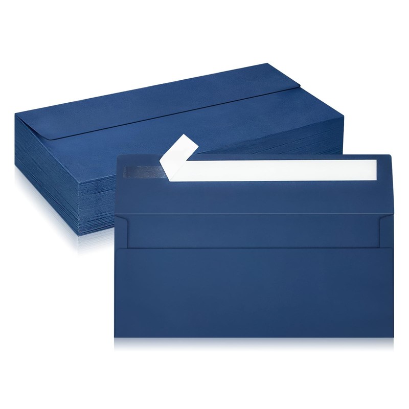 50 Pack #10 Business Envelopes, Navy Blue Standard Envelopes Self Seal, Letter S