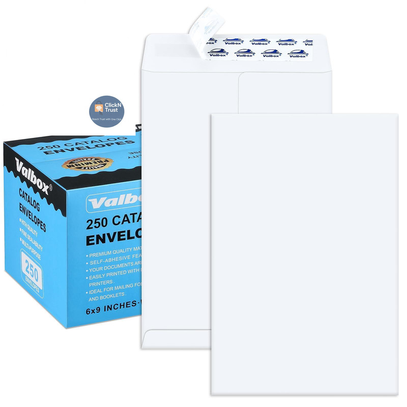 ValBox 6x9 Self Seal Security Catalog Envelopes 250 Count Inches, White