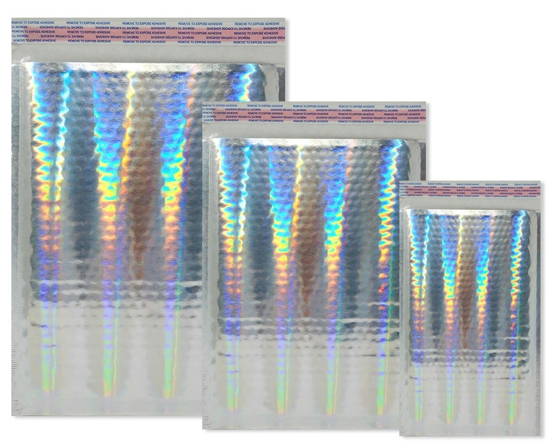 Hologram Metallic Bubble Mailers 4×8, 8×12, 6×10, Assorted Combo Shipping Pack