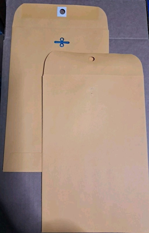 6.5″ x 9.5″ Clasp Envelopes, 28 lb Kraft Paper, Lot Of 20