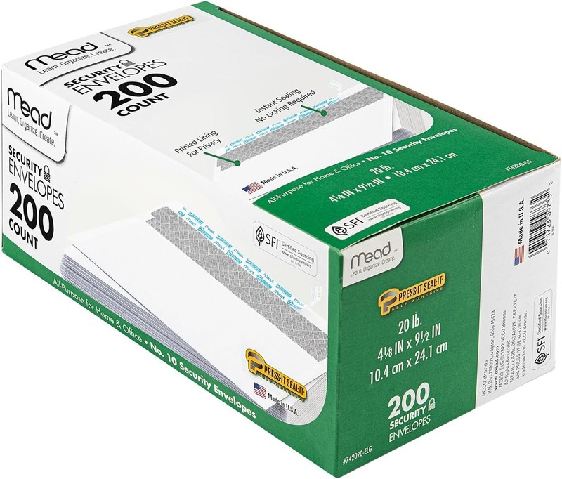Envelopes, Letter Size #10, Security Tinted Envelopes, Self Seal, 4-1/8 X 9