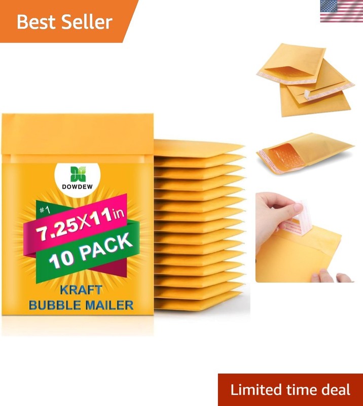Kraft Padded Mailers – 10 Pack 7.25″ x 11″ for Fragile Shipping Needs
