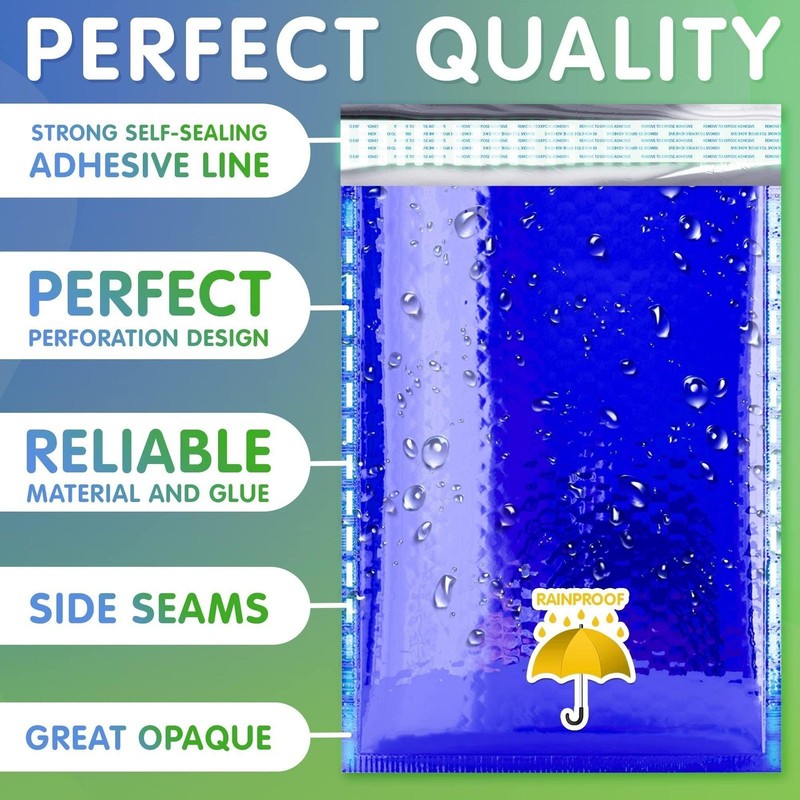 Blue Metallic Bubble Mailers Padded Waterproof Self Seal 500 Count 4 x 7 in gallery