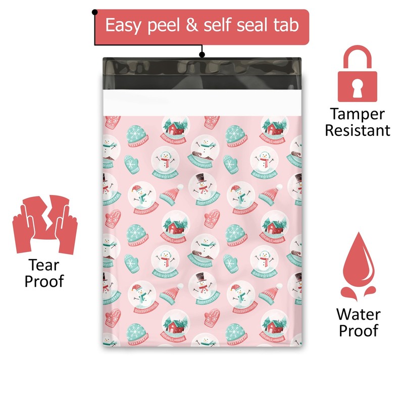 100 10x13 Winter Snowglobe Snowmen Christmas Designer Poly Mailers Self Seal Bag gallery