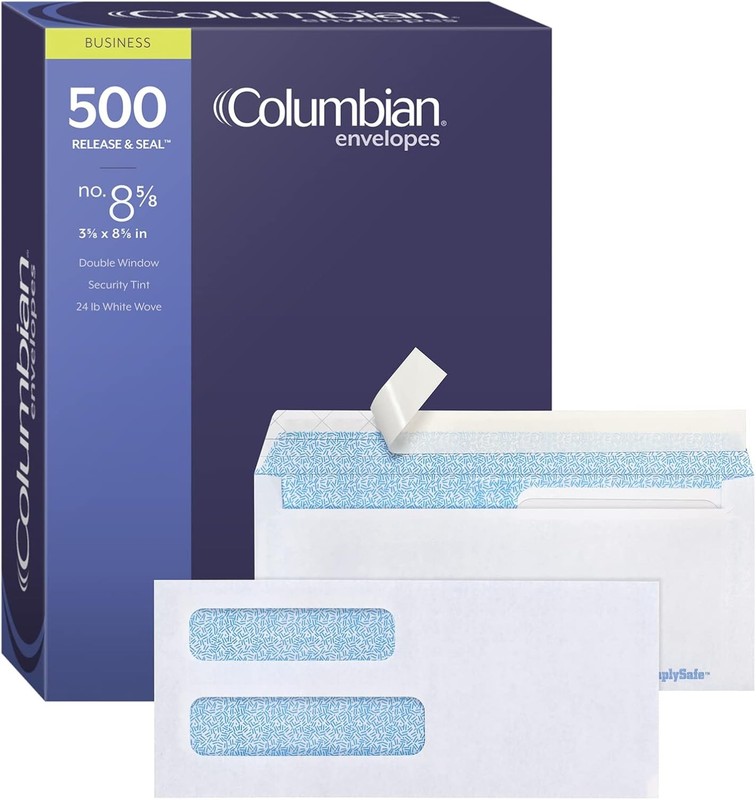 #8 5/8 Security Envelopes, 500/Box, Double Window, 3-5/8″ x 8-5/8″, Release &…