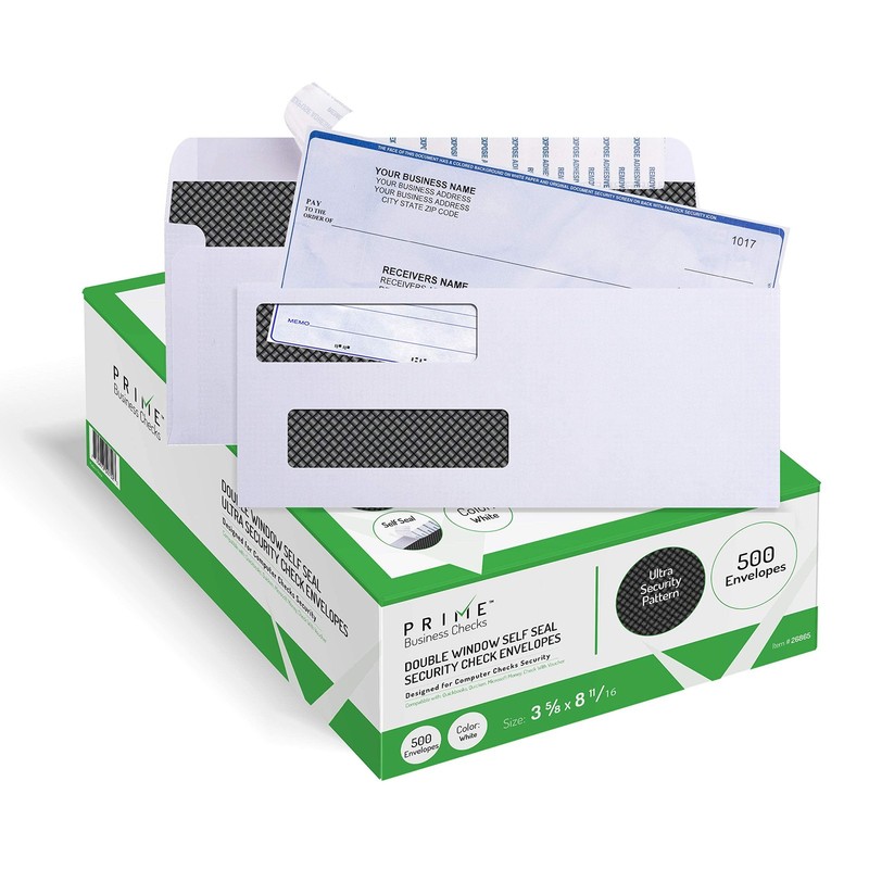 500 Self Seal Double Window Security Check Envelopes for QuickBooks Business