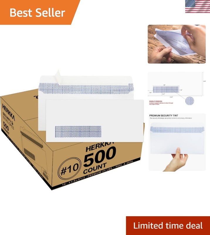 500 Pack Single Left Window SELF Seal Security Envelopes, Designed for QuickB...