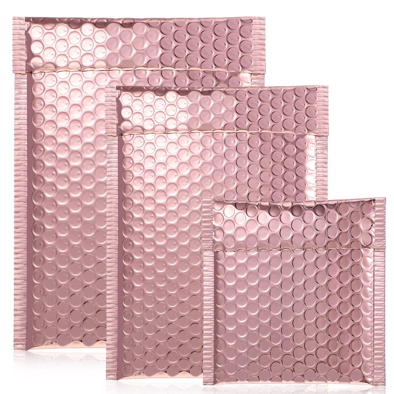 50 Pieces Bubble Mailers 3 Sizes Self Seal Adhesive Poly One Size, Rose Gold