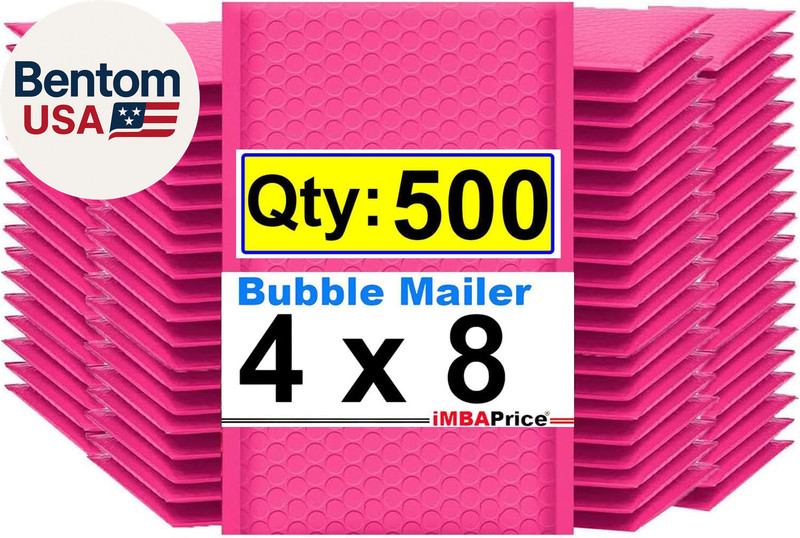 4X8 Inch Pink Poly Bubble Mailers #000, 500-Pack – Waterproof Self-Seal Padded S
