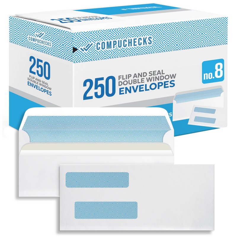 Compuchecks Double Window Envelopes #8- Flip and Seal Flap, One Size, White